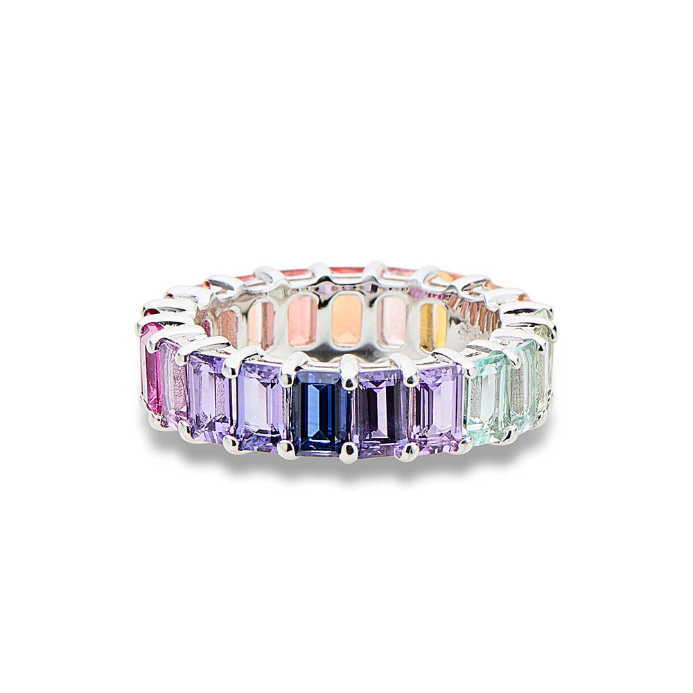 Multicoloured Sapphire Emerald Cut Ring