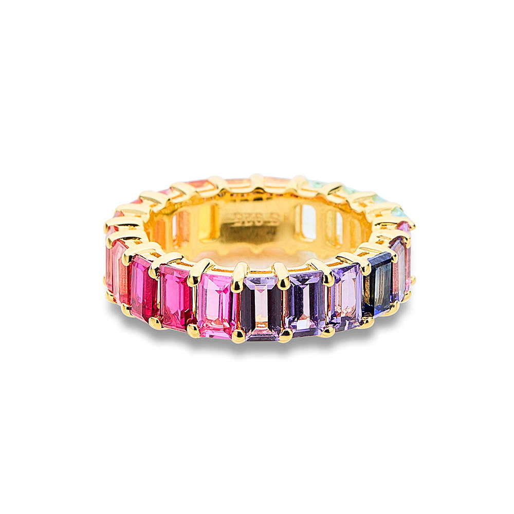 Multicoloured Sapphire Emerald Cut Ring