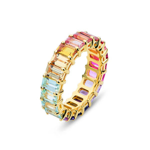 Multicoloured Sapphire Emerald Cut Ring