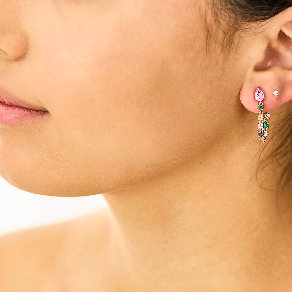 Multicoloured Gemstone Chain Earrings