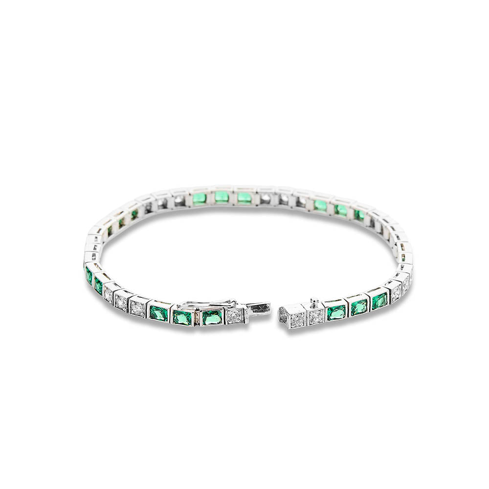 Diamond & Emerald Princess Cut Tennis Bracelet