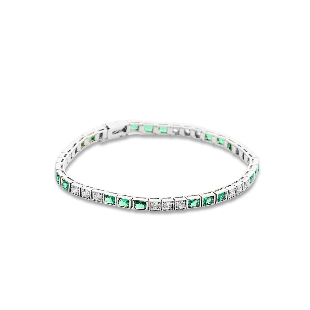 Diamond & Emerald Princess Cut Tennis Bracelet
