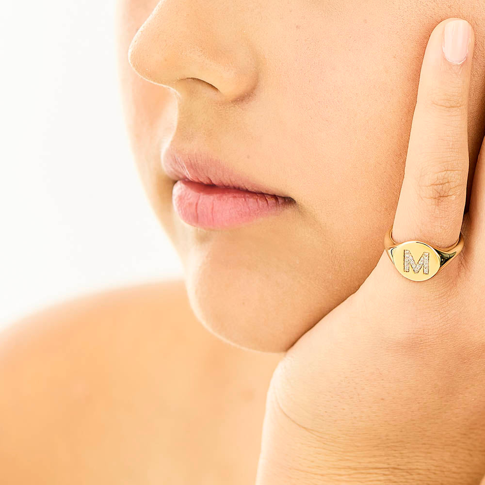Diamond Initial Signet Rings